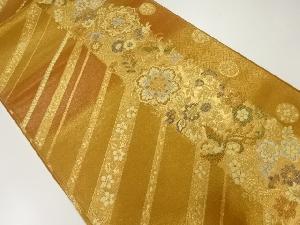 縞に花鳥模様織出し袋帯